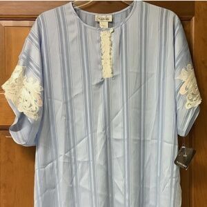 NWT Vintage 1990s Natori Lace Floral Applique Blue Nightgown Sleepshirt Small